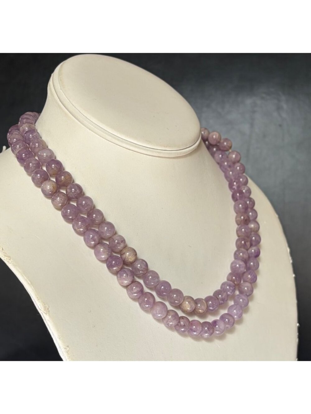 Vintage Lavender Quartz Bead Necklace Chinese Sterling Silver Clasp 35" Purple